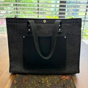 Felt Gray Tote Bag with Black Leather Accents